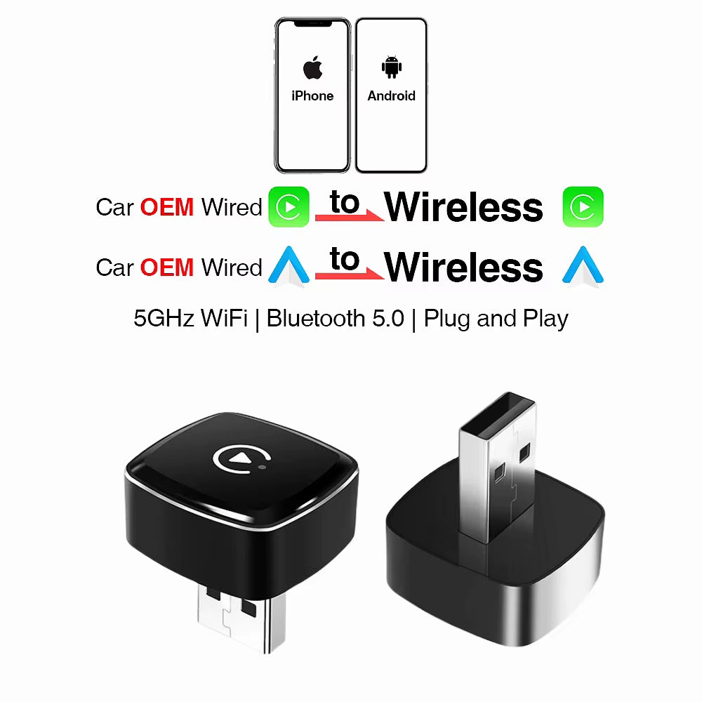 2 in 1 Wireless Carplay Adapter, Converts Wired to Wireless Carplay Adapter for Iphone, Wireless Control Plug & Play Carplay