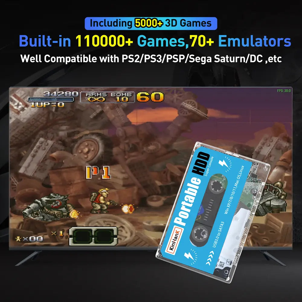 KINHANK 500G Retro Gaming HDD 100,000 Games 70 Emulators Plug and Play