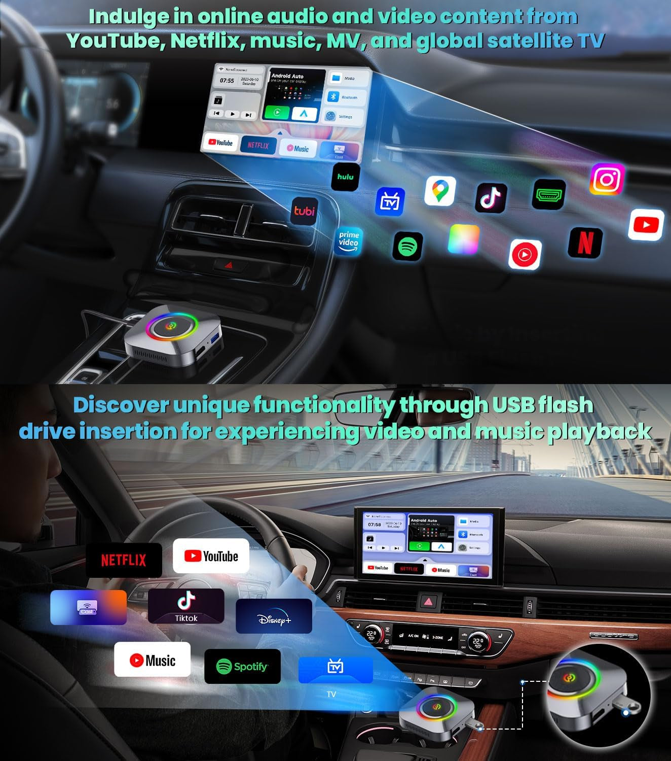 Carplay Magic Ai Box 2.0, Wireless Carplay Adapter Streaming Supports Netfiix/Youtube/World TV, Apple Carplay/Android Auto Wireless Adapter