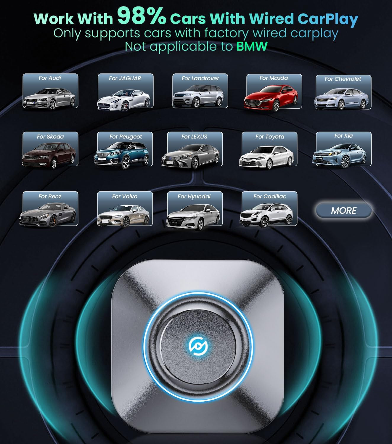 Carplay Magic Ai Box 2.0, Wireless Carplay Adapter Streaming Supports Netfiix/Youtube/World TV, Apple Carplay/Android Auto Wireless Adapter