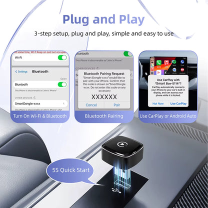 2 in 1 Wireless Carplay Adapter, Converts Wired to Wireless Carplay Adapter for Iphone, Wireless Control Plug & Play Carplay