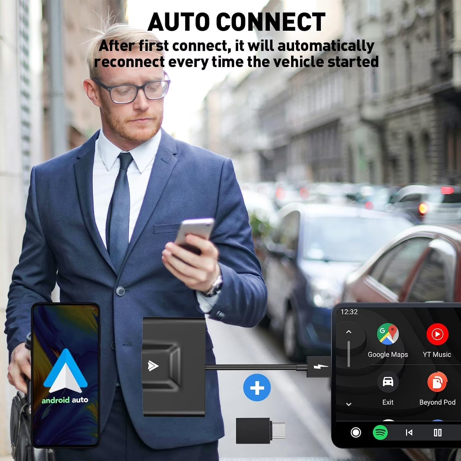 Wireless Android Carplay Auto Adapter for Android Auto Cars Android Auto Wireless Adapter Plug & Play