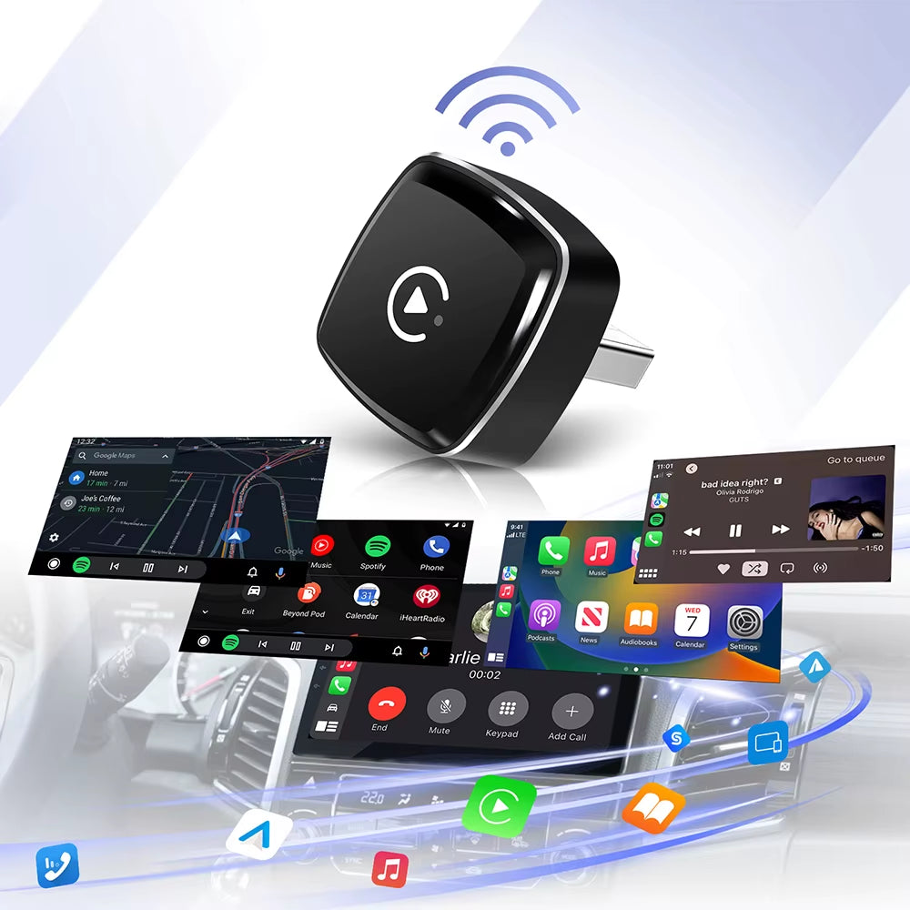 2 in 1 Wireless Carplay Adapter, Converts Wired to Wireless Carplay Adapter for Iphone, Wireless Control Plug & Play Carplay