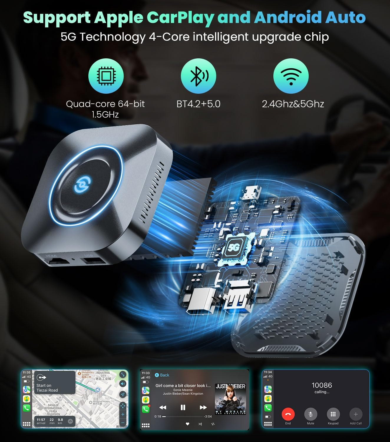 Carplay Magic Ai Box 2.0, Wireless Carplay Adapter Streaming Supports Netfiix/Youtube/World TV, Apple Carplay/Android Auto Wireless Adapter