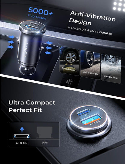 Car Charger USB C Super Mini Fast Charging 2026 NEW PD36W&QC3.0 18W Dual Port 12V Socket Outlet Cigarette Lighter Adapter Tpye C, Car Accessories for Iphone 17 16 15 Pro Galaxy S25 Pixel