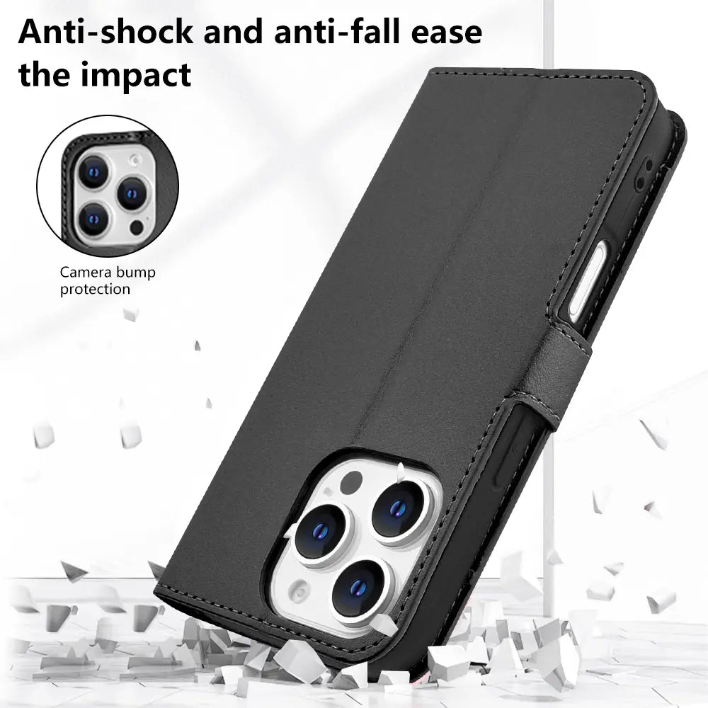 Happydeal Bi-Fold High Quality Synthetic Leather Wallet Credit Card Holder Stand Cover Case with Strap for Apple Iphone 16 Pro MAX