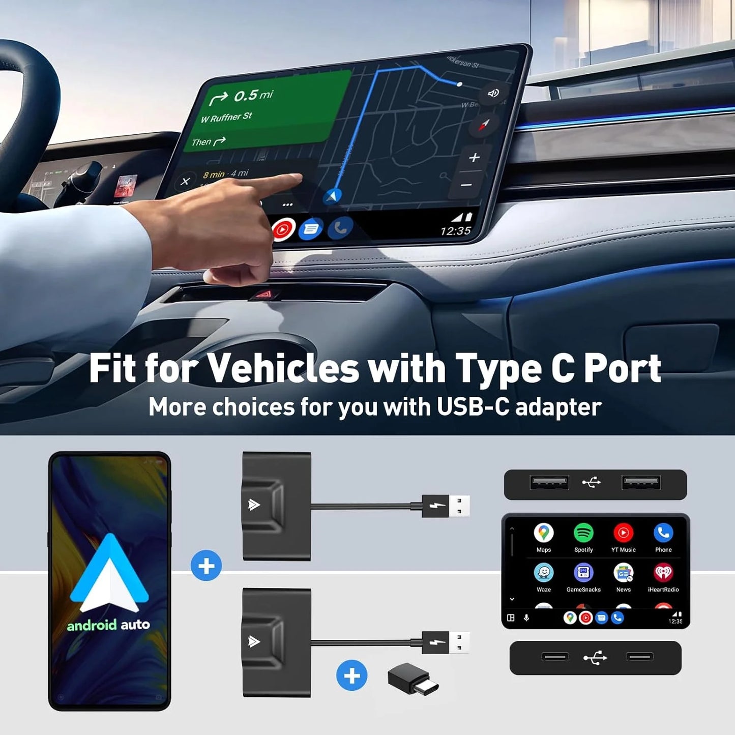 Wireless Android Carplay Auto Adapter for Android Auto Cars Android Auto Wireless Adapter Plug & Play